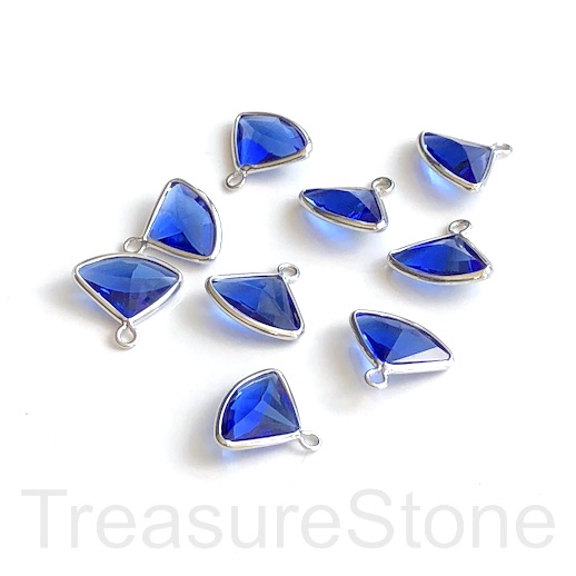 Charm, pendant, glass, 9x13mm blue faceted triangle. Pack of 3