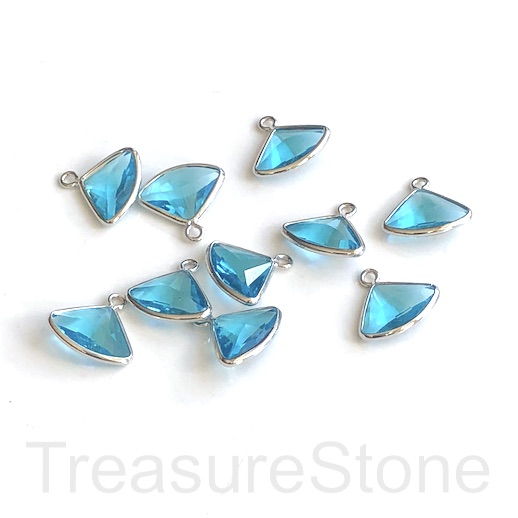 Charm, pendant, glass, 9x13mm light blue faceted triangle. 3pcs