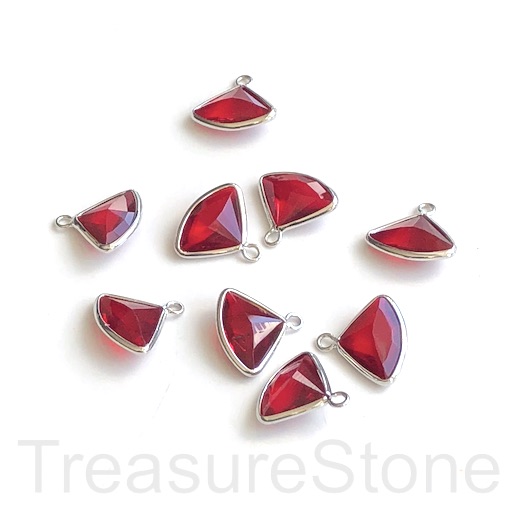 Charm, pendant, glass, 9x13mm red faceted triangle. Pack of 3