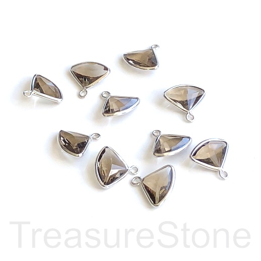 Charm, pendant, glass, 9x13mm smoky quartz faceted triangle. 3pc