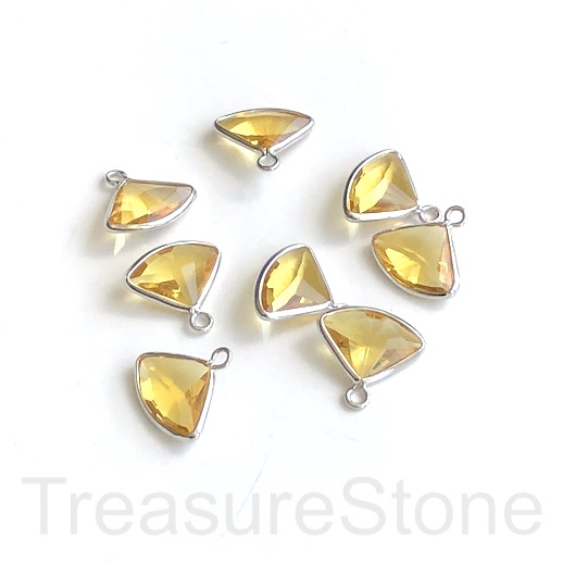 Charm, pendant, glass, 9x13mm yellow faceted triangle. Pack of 3