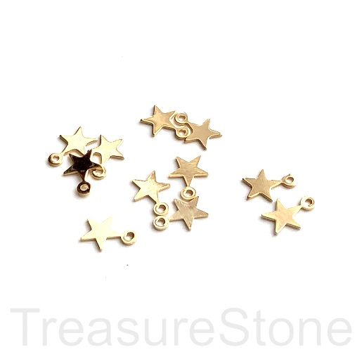 Brass charm, pendant, 6mm gold star. Pack of 6.