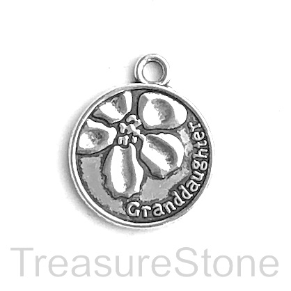 Charm, pendant, 20mm silver-colored "Granddaughter". Pkg of 5.