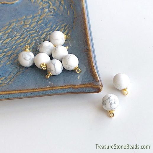Charm, Pendant, howlite. 10mm round, gold bail. Pack of 2.