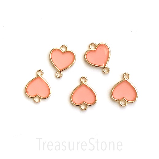 Charm, link. pendant, 16mm gold heart, peach pink, Enamel. 3pcs - Click Image to Close