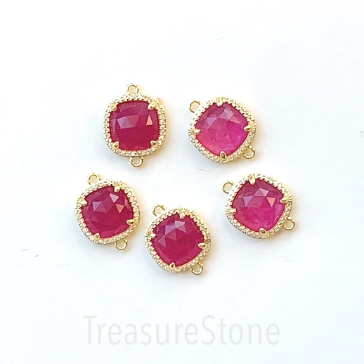 Pave Connector, pendant, charm, dyed jade, fuchsia, 13mm, Each.