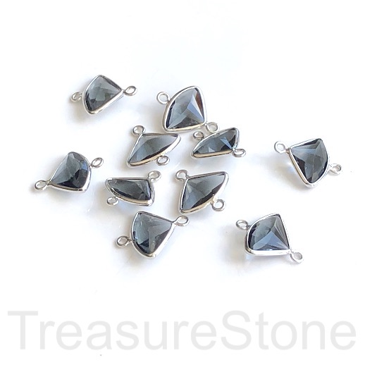 Charm,pendant, link, connector, glass,9x13mm grey triangle. 3pcs