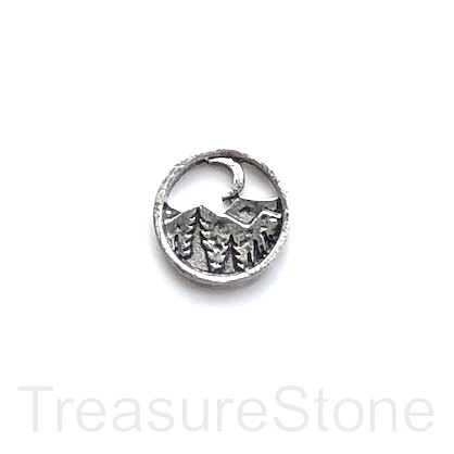 Charm, pendant, silver-finished, 18mm moon, mountain, each
