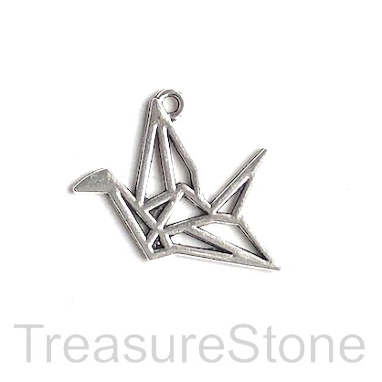 Charm, pendant, silver, 21x30mm Origami Bird, filigree. 4pcs - Click Image to Close