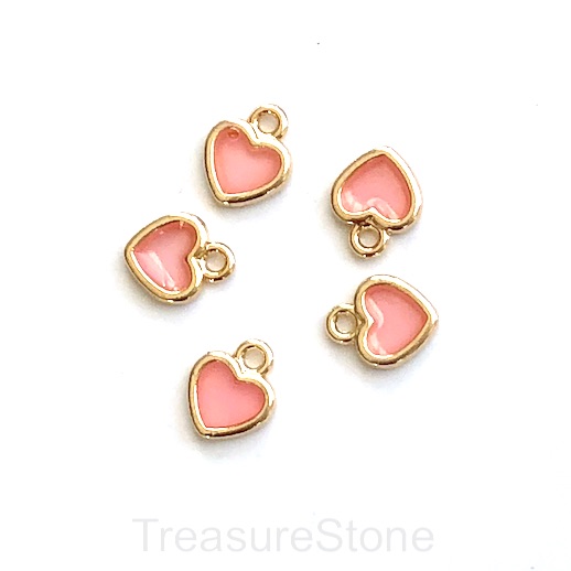 Charm / Pendant, 10mm pink heart, gold, Enamel. pack of 4