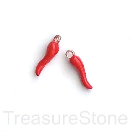 Charm, pendant, 6x16mm red pepper. Pack of 3