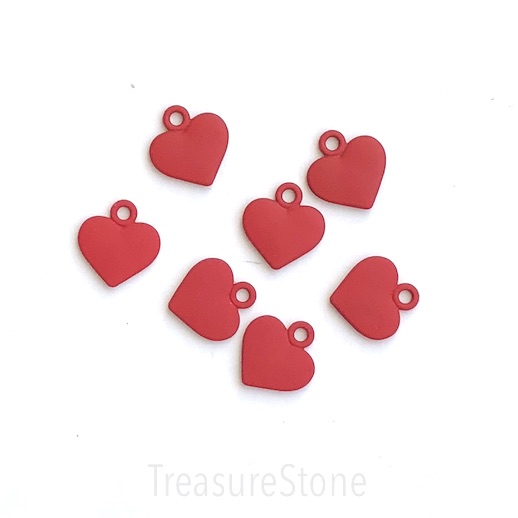 Charm, Pendant, 12.5mm red matte heart. 3pcs