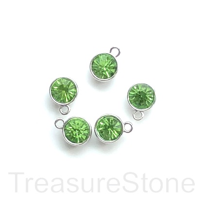 Charm, Pendant, 10mm, green crystal. Pack of 3.