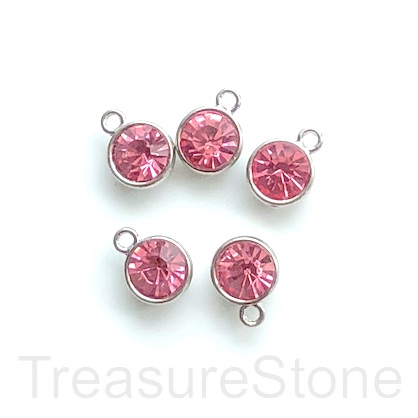 Charm, Pendant, 10mm, pink crystal. Pack of 3.