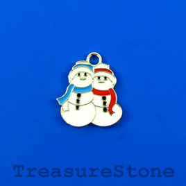 Pendant, silver-finished, 21mm snowman couple. Pkg of 2.