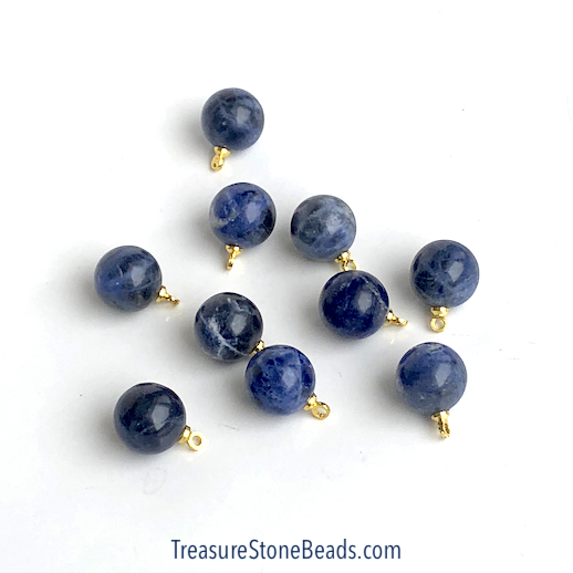Charm, Pendant, sodalite. 10mm round, gold bail. Pack of 2.