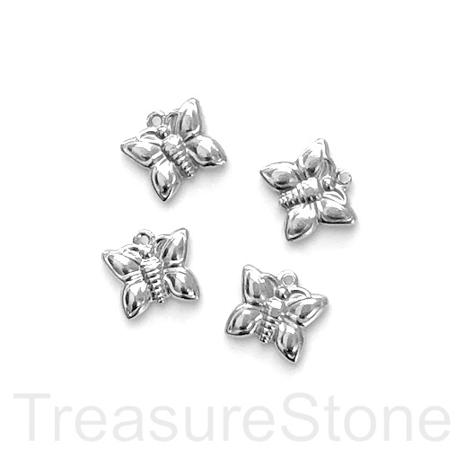 Charm, stainless steel, 13x14mm butterfly. pack of 2