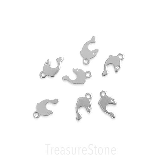 Charm, stainless steel, 7x10mm dolphin. pack of 7