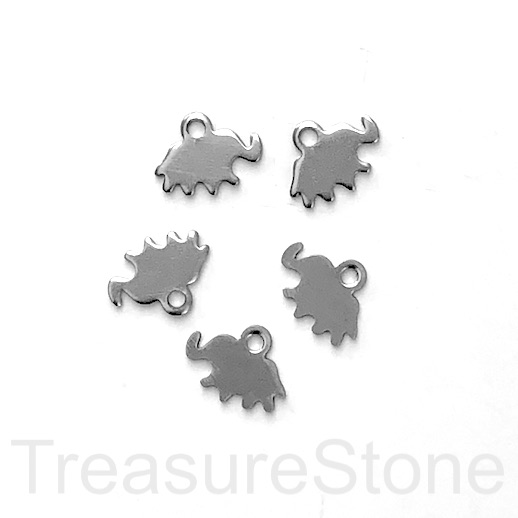 Charm, stainless steel, 9x13mm elephant. pack of 5