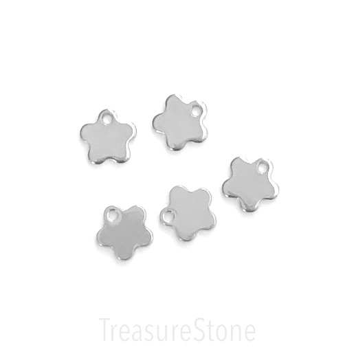 Charm, stainless steel, 11mm flower. pack of 6