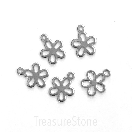 Charm, stainless steel, 12mm flower. pack of 6