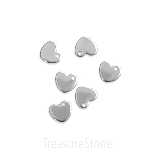 Charm, stainless steel, 10mm heart. pack of 6