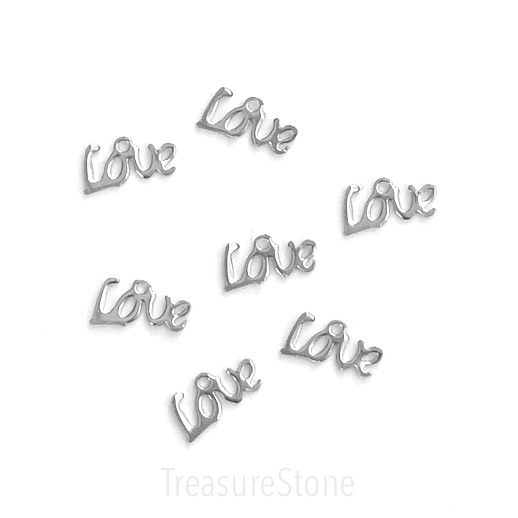 Charm, stainless steel, 7x12mm Love. pack of 7