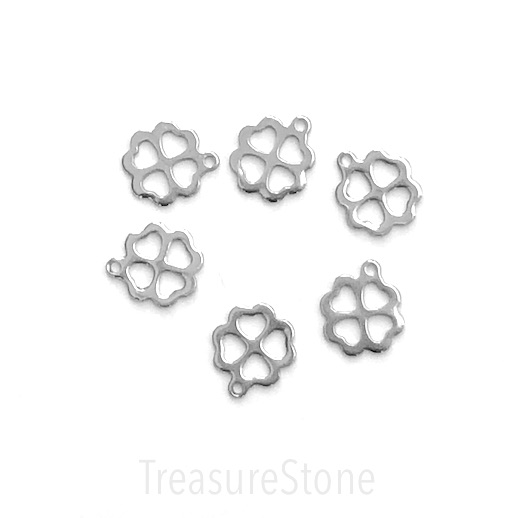 Charm, stainless steel, 11mm shamrock. pack of 6