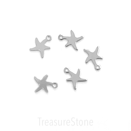 Charm, stainless steel, 9mm starfish. pack of 7