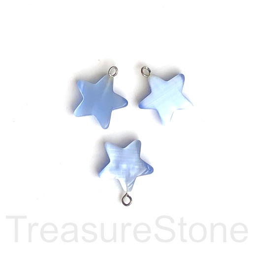 Charm, Pendant, cats eye glass, 18mm star, blue. pack of 2