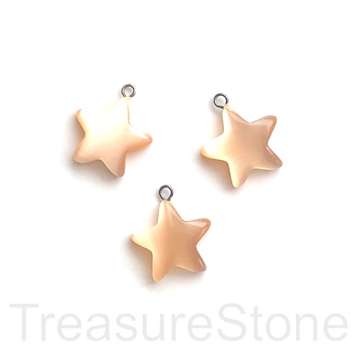 Charm, Pendant, cats eye glass, 18mm star, champagne, pack of 2