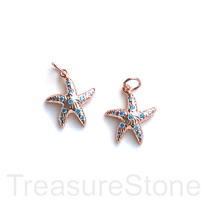 Charm, brass, 14x16mm rose gold, starfish, CZ. Ea - Click Image to Close