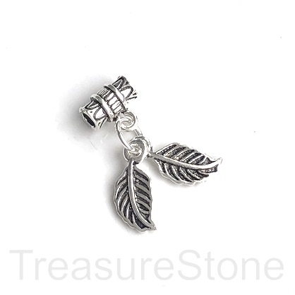Charm,pendant,sterling silver,8x22mm charm hanger,2 leave charms