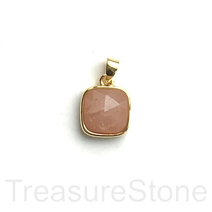 Charm, Pendant, sunstone. 10mm faceted square, gold. Ea