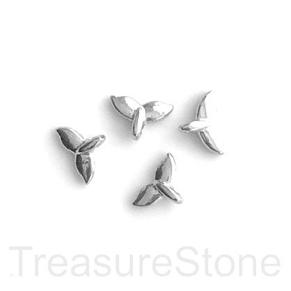 Charm/pendant, silver coloured, 11mm whale tail. pack of 10