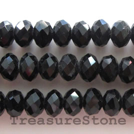 Bead, crystal, black, 6x8mm faceted rondelle. 16.5", 65pcs