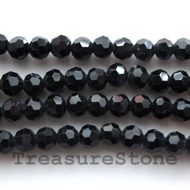 Bead, crystal, black, 6mm round, 22 inch
