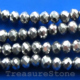 Bead, crystal, silver, 5x6mm faceted rondelle. 17-inch, 92pcs