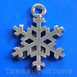Charm/pendant, chrome-finished,22mm snowflake. Sold individually