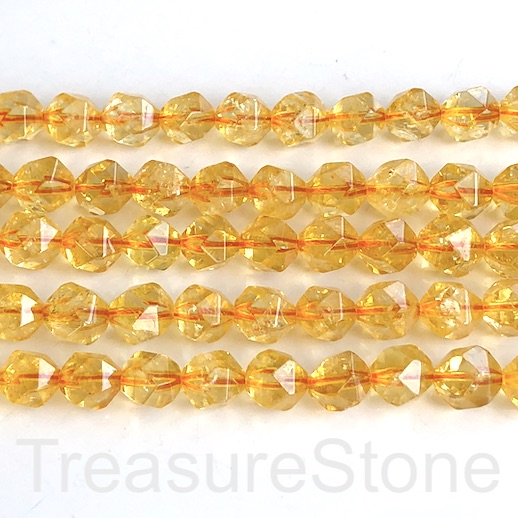 Bead, citrine, 8mm faceted nugget, star cut. 15-inch, 48pcs