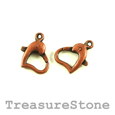 Clasp, lobster claw, copper-finished, 11mm heart. Pkg of 10