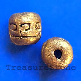 Bead, clay, handmade, 14mm drum, gold, large hole:4mm. 3pcs