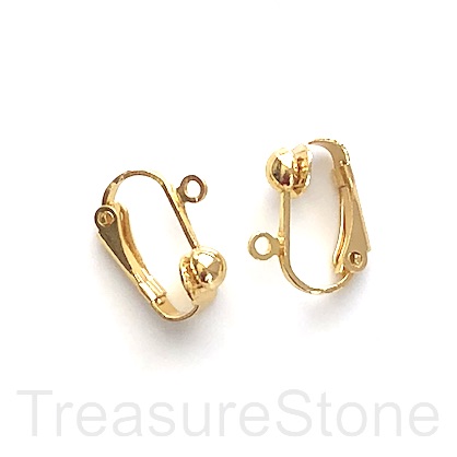 Earring,clip-on,gold, 16mm hinged half ball,open loop.1 pair