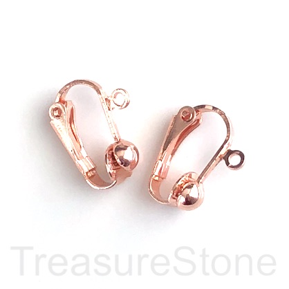 Earring,clip-on,rose gold,16mm hinged half ball,open loop.1 pair
