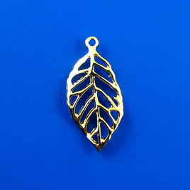 Charm, gold-finished, 13x23mm leaf. Pkg of 6. - Click Image to Close