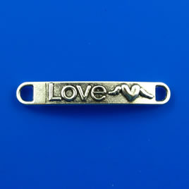 Link, silver-finished, 6x37mm "Love". Pkg of 5.