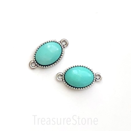 Connector, pendant, charm, amazonite, dyed, silver, 12x16mm,Ea