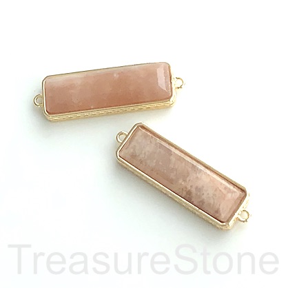Connector, pendant, charm, peach moonstone,gold frame,12x22mm,Ea