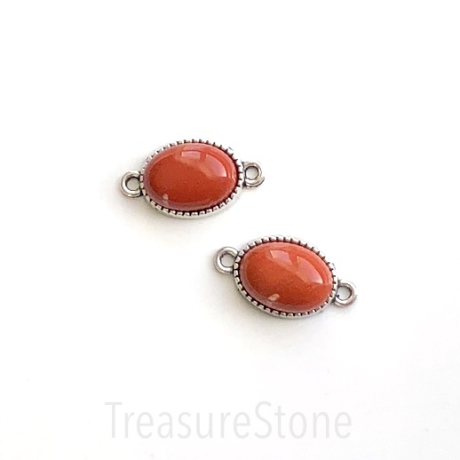 Connector, pendant, charm, red jasper, silver frame, 12x16mm,Ea