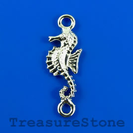 Link/charm, silver-finished, 9x25mm seahorse. Pkg of 6